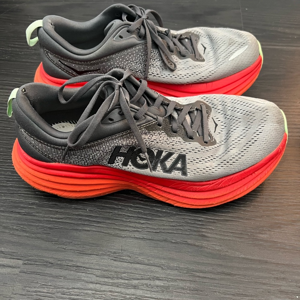 Hoka Red and Gray Athletic Shoes